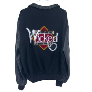 Vintage 80s 90s Pete's Wicked Ale Varsity Jacket Embroidered Black Large